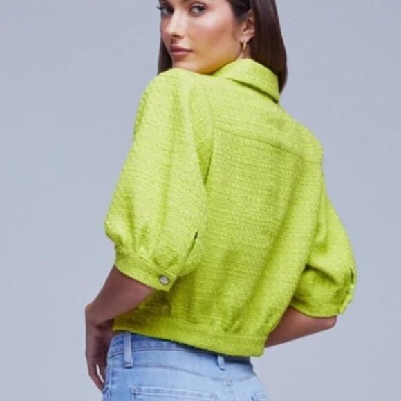 L’Agence Lime Green Tweed Cropped Jacket – Size 4 (Retail $575) - Picture 2 of 8